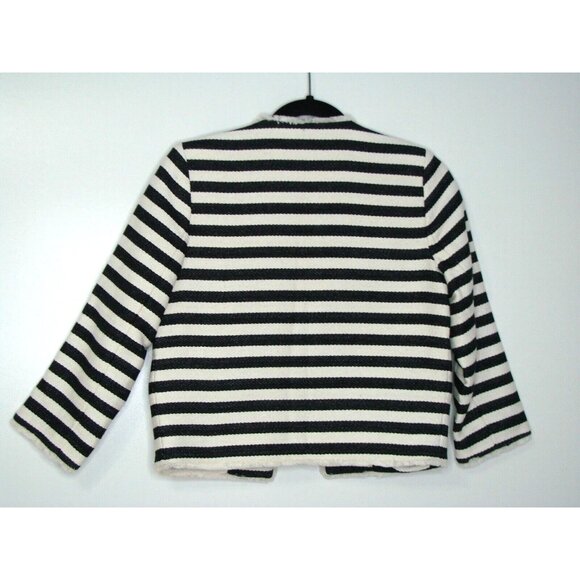 Metaphor Open Front Blazer Jacket XS Raw Hem Black White Striped Pockets Lined - Picture 2 of 12